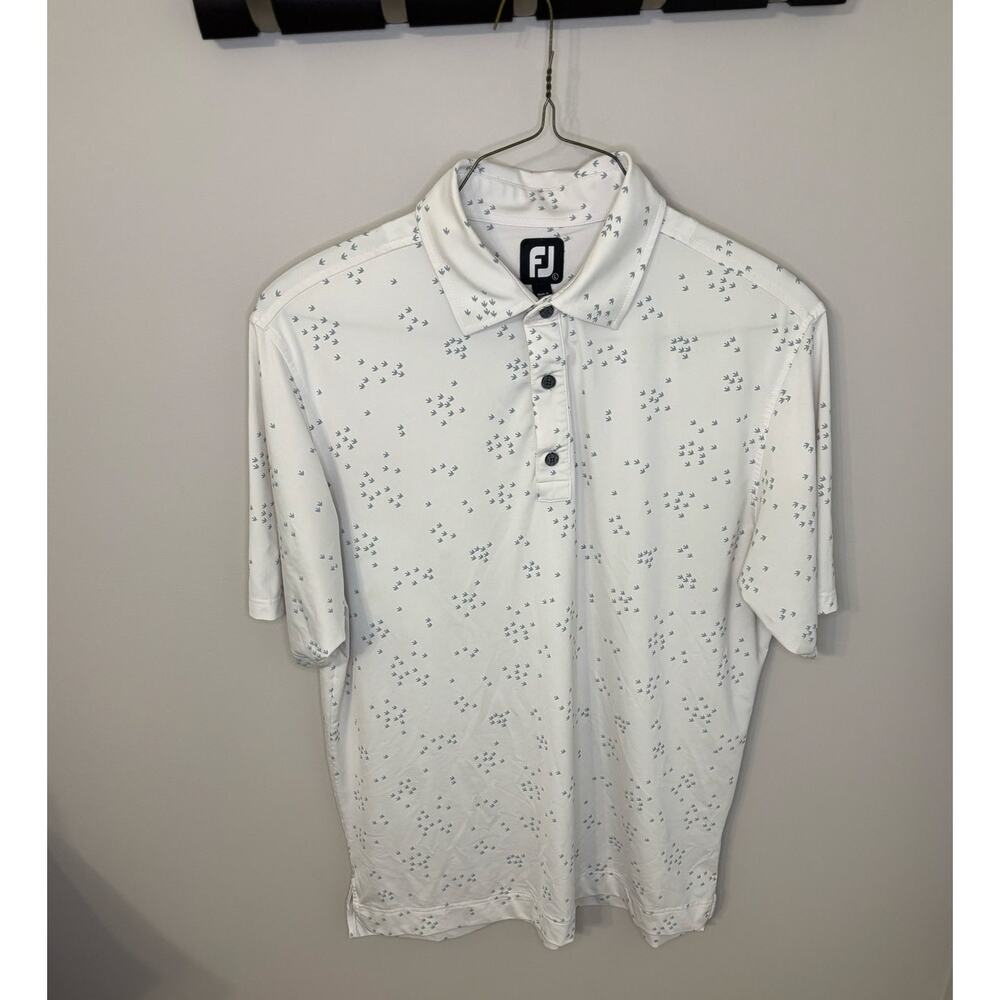 FootJoy Lisle Flock of Birds print, polyester/spandex gold shirt, Large